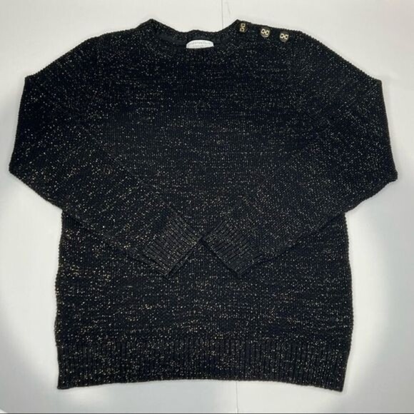 CHARTER Club Woman Black Metallic Gold Sprinkle Pull Over Sweater Petite M - Picture 3 of 9